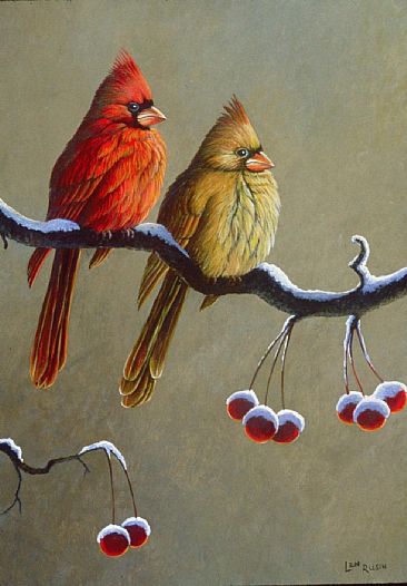 Frozen Pair - Cardinal by Len Rusin